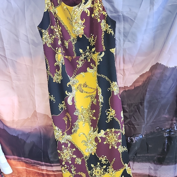 Chic Yellow and Burgundy Maxi Dress - Picture 1 of 5